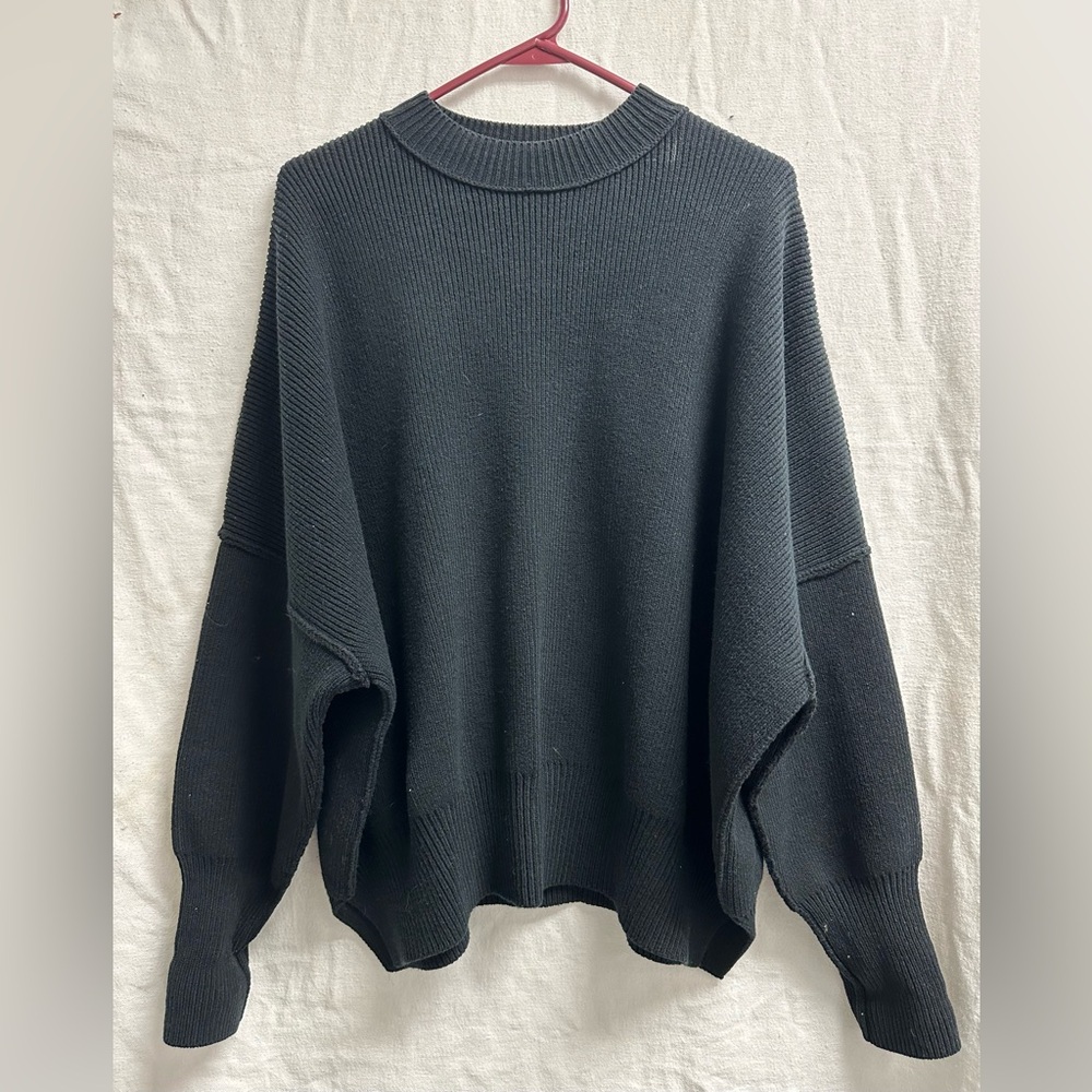 Free People Black Ribbed Knit Top Oversized